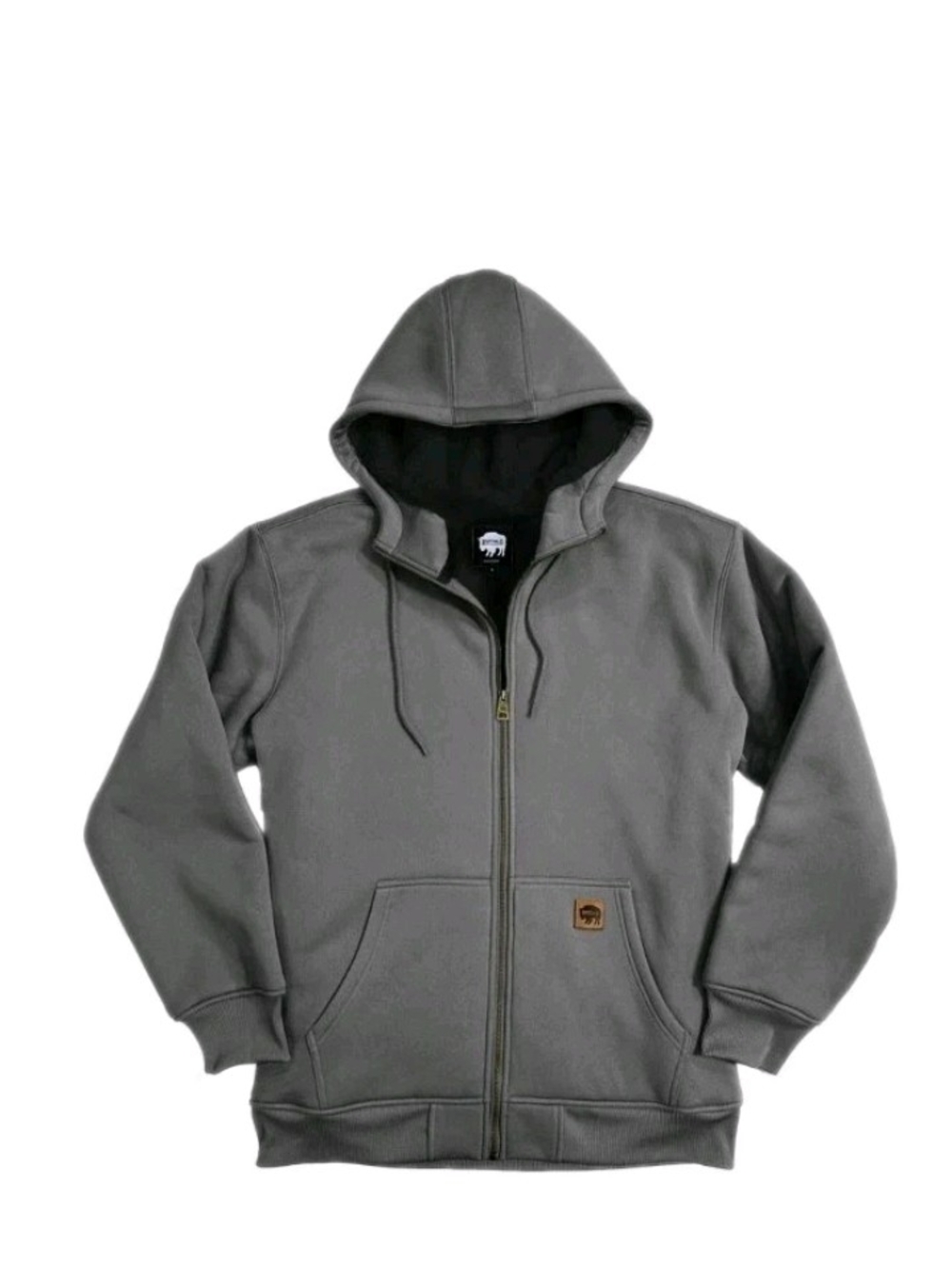 Buffalo Outdoors Sherpa Lined Hooded Sweatshirt Gray Full Zip Men's Size Large